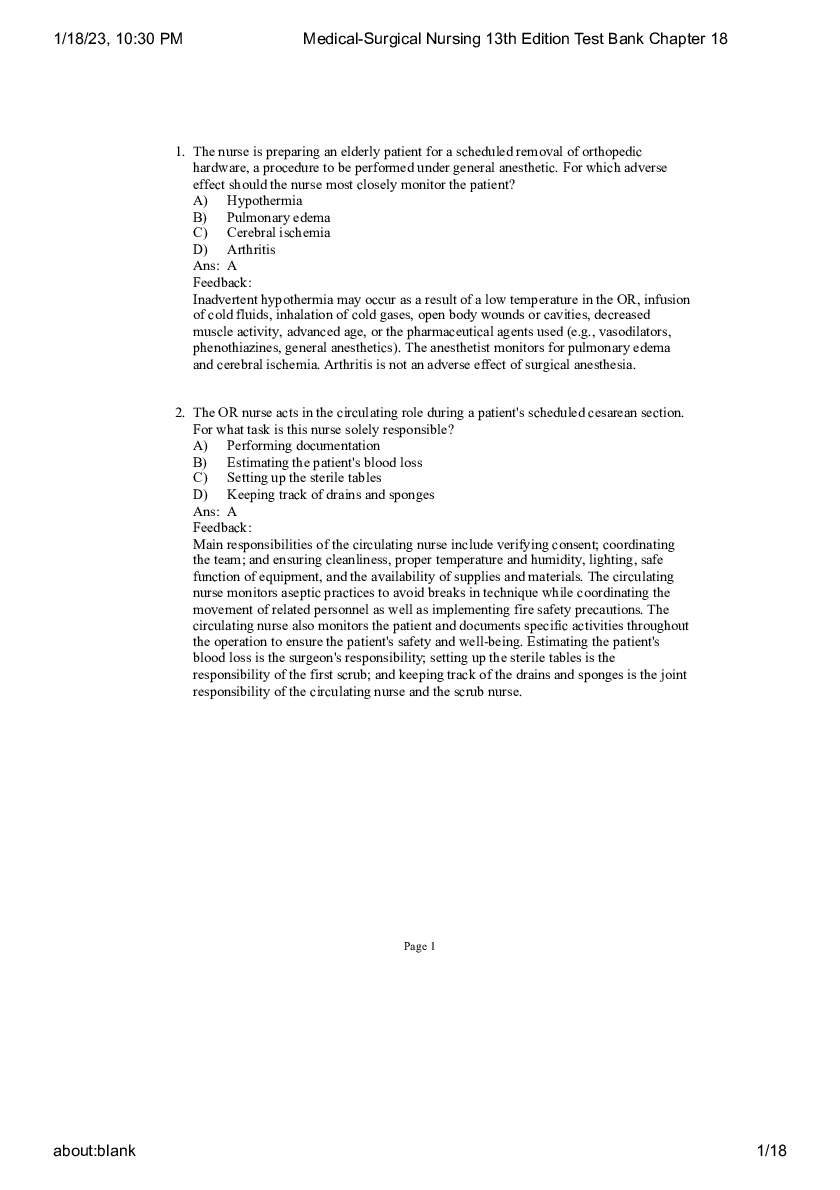 Preview image for Medical-Surgical Nursing 13th Edition Test Bank Chapter 18